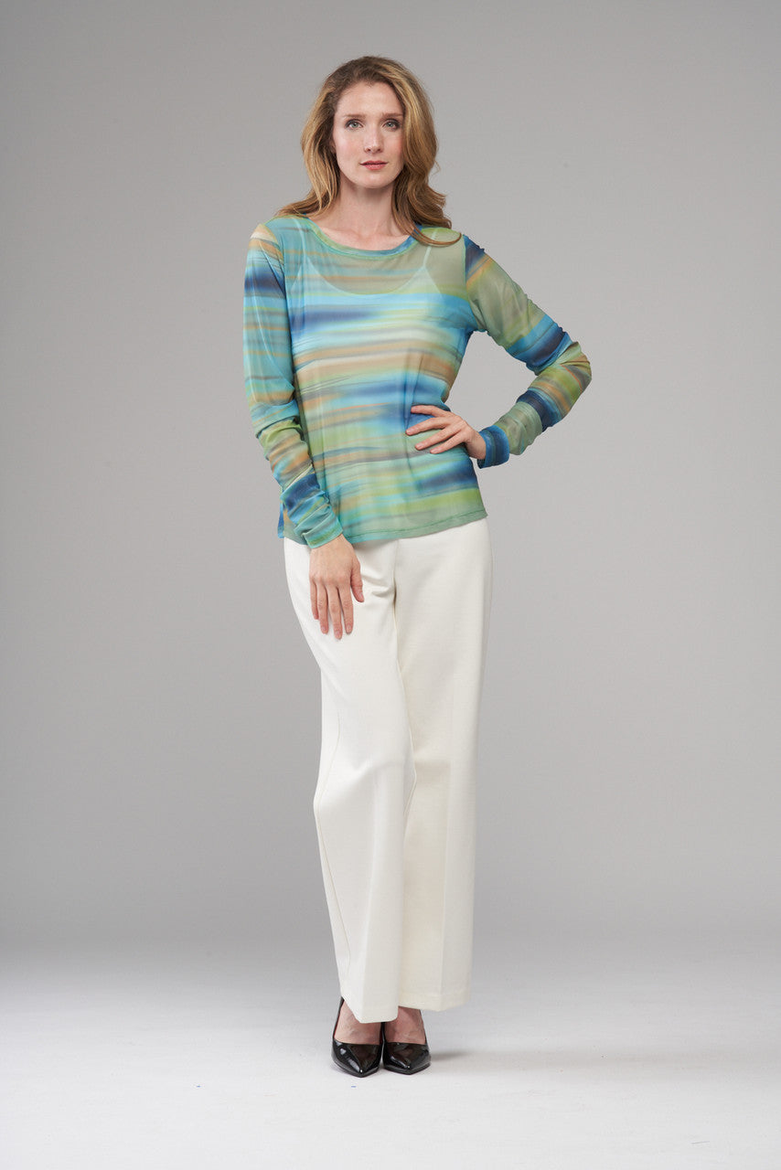 BCT5726A Ruched Sleeve Mesh Top