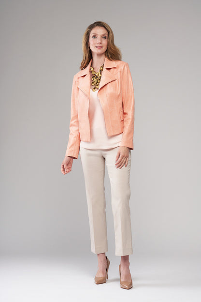 BCJ5726Z Solid Vegan Leather Jacket with Zipper Trim