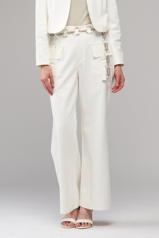 BCP8767 Vegan Leather Pants with Strap Pockets