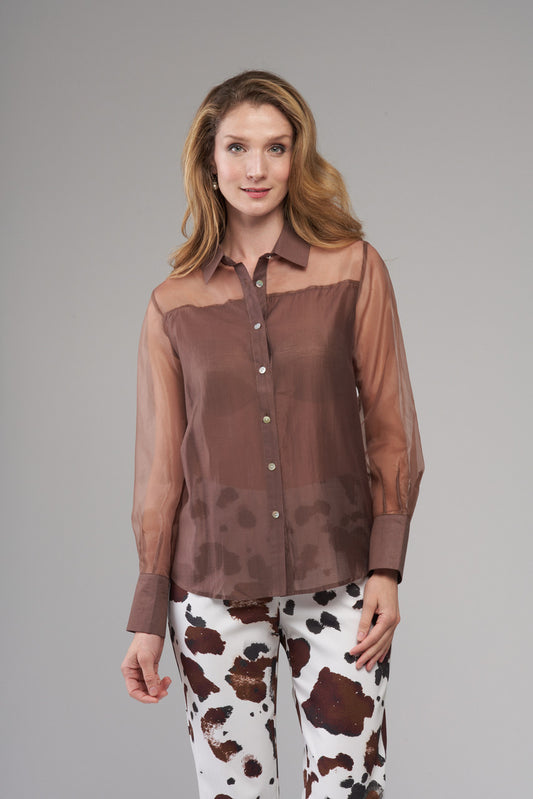 BCT101A06 Organza Button Up Top with Pockets