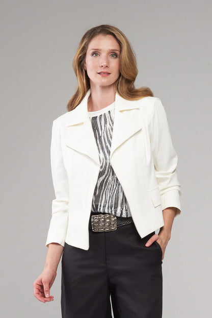 BCJ5726Z Solid Vegan Leather Jacket with Zipper Trim