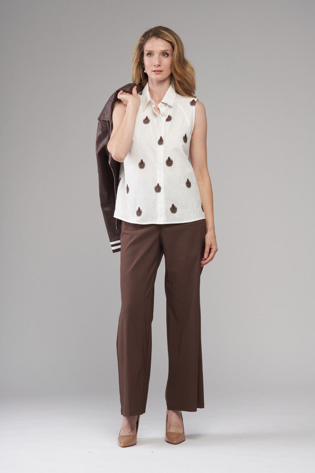 BCT2589E Sleeveless Embroidered Linen Top