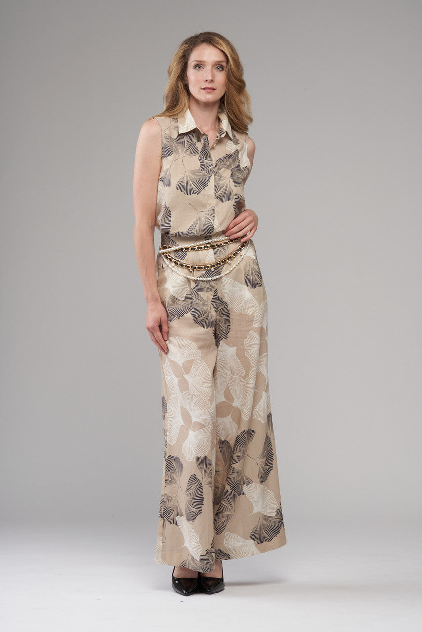 BCT2589 Sleeveless Printed Linen Top