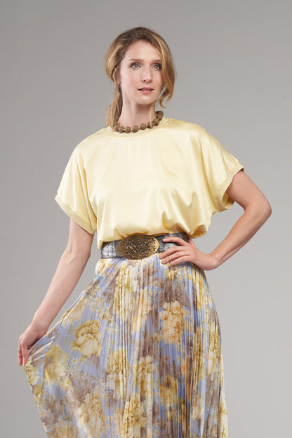 BCT5721 Satin Short Sleeve Top with Lurex Trim