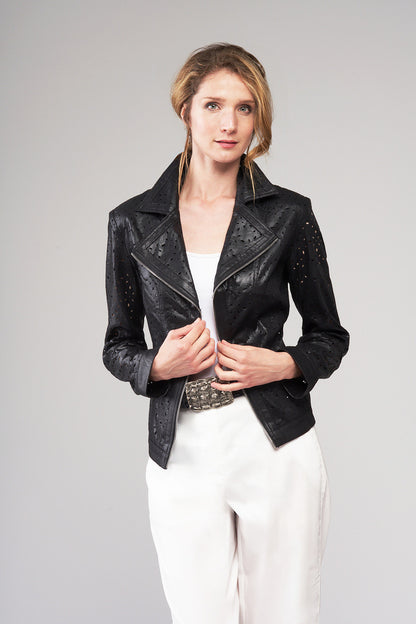 BCJ101A08LZ Vegan Leather Laser Cut Moto