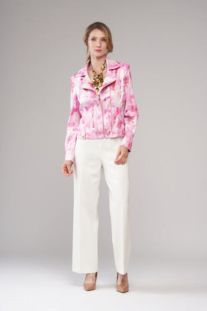 BCJ1831FMPR Printed Vegan Leather Zip Up Jacket