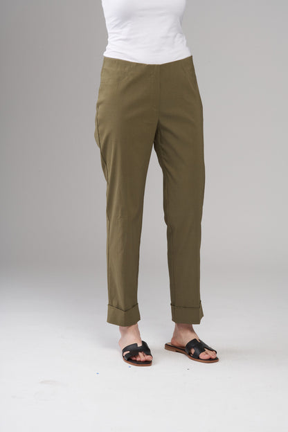 BCP1870DL Cuffed Cropped Solid Techno Pants