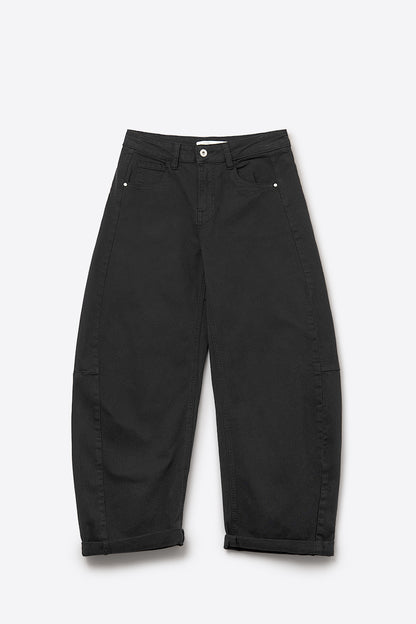 Trendy Black Barrel Balloon Jeans with Pockets