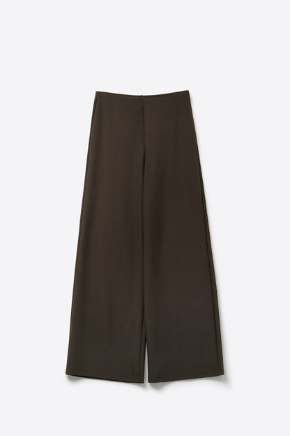 chocolate Brown Wide-Leg Stretch Knit Pants without waistband