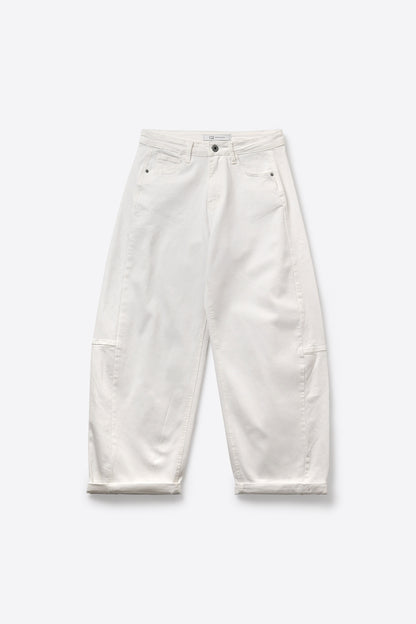 White Relaxed Fit Casual Wide-Leg Pants in Barrel Style