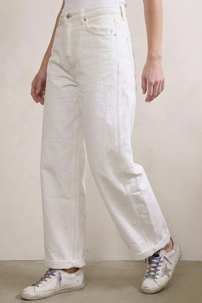 White Relaxed Fit Casual Wide-Leg Pants in Barrel Style