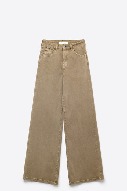 dark beige Wide Leg pants in Stretch Denim