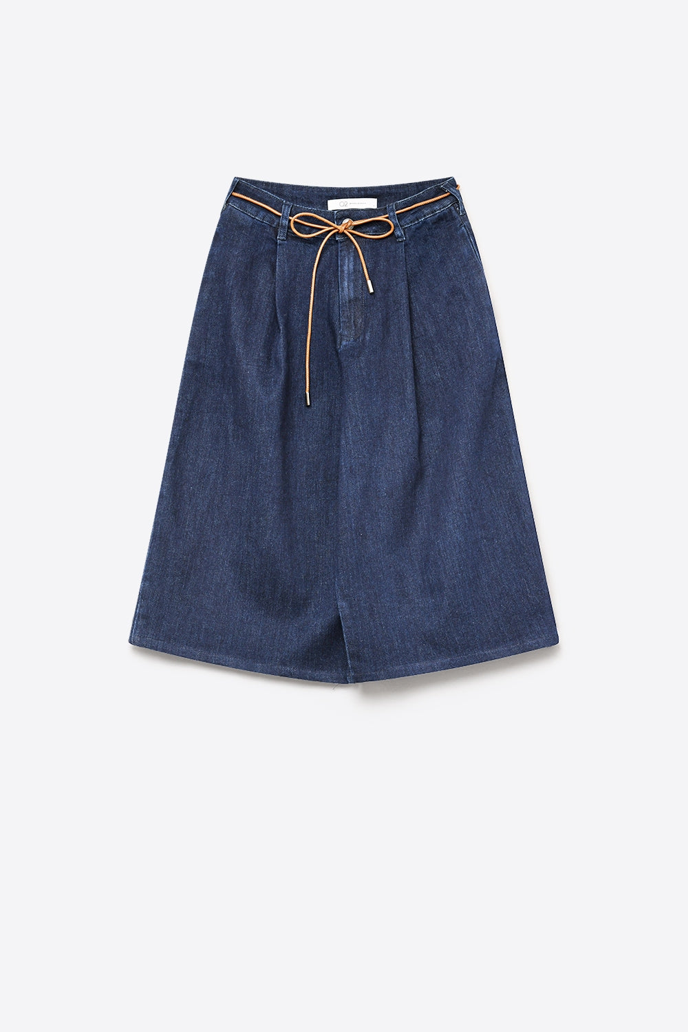 Wide-Leg Mid-Calf Denim Culottes with Tie Belt