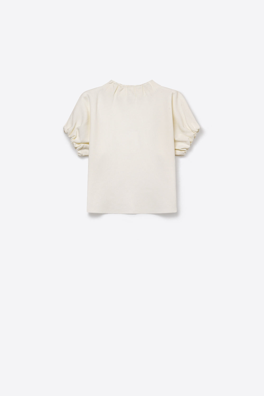 Cream Fine Knit Pleated Mock Neck Short Sleeve Sweater