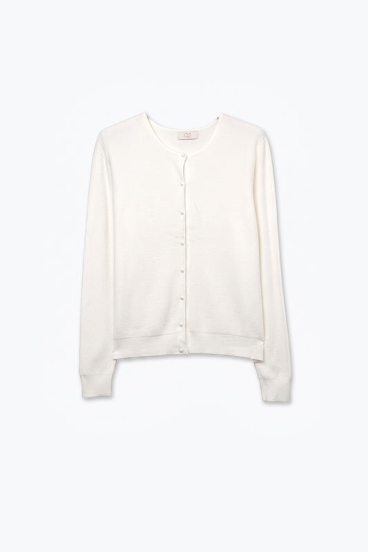 beige soft Knit Button Front Crew Neck Cardigan
