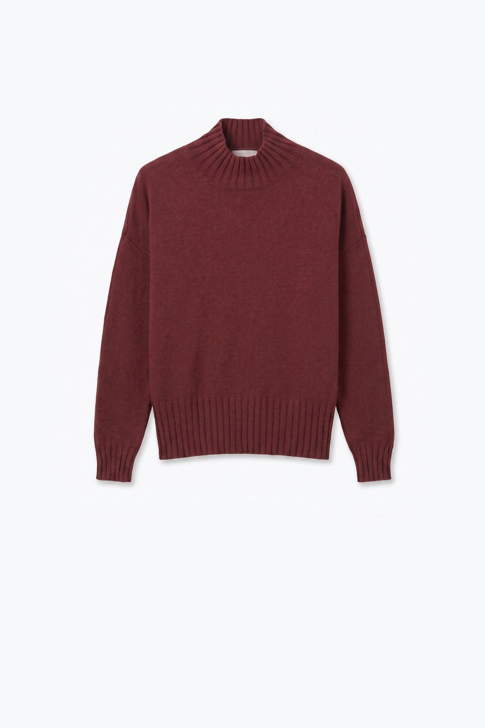 Burgundy warm Knit Ribbed High Collar Regular Fit Sweater