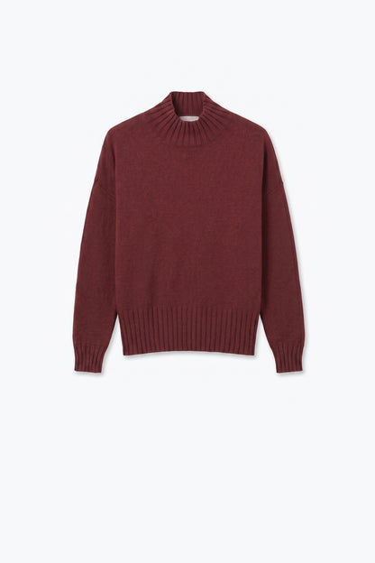 Burgundy warm Knit Ribbed High Collar Regular Fit Sweater