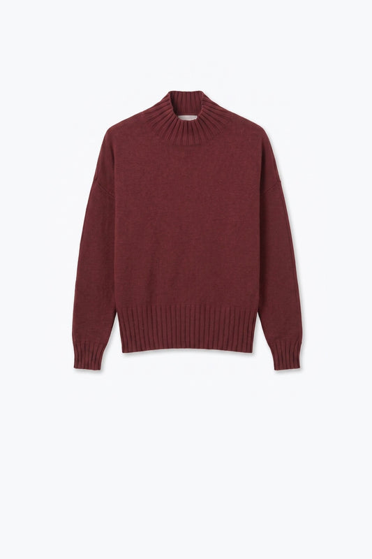 Burgundy warm Knit Ribbed High Collar Regular Fit Sweater