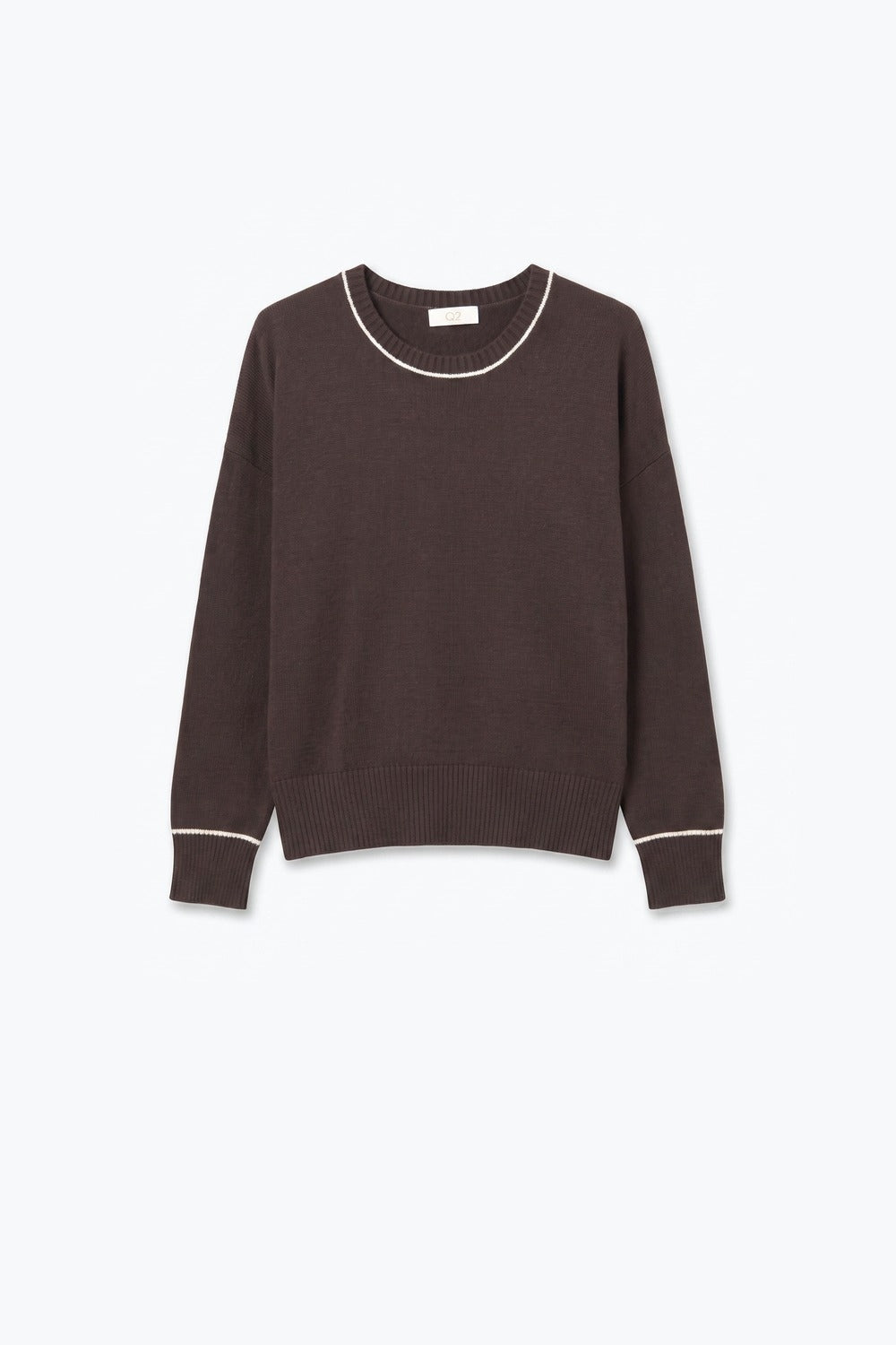 Brown warm Knit Contrast Trim Crew Neck Sweater