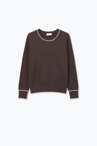 Brown warm Knit Contrast Trim Crew Neck Sweater