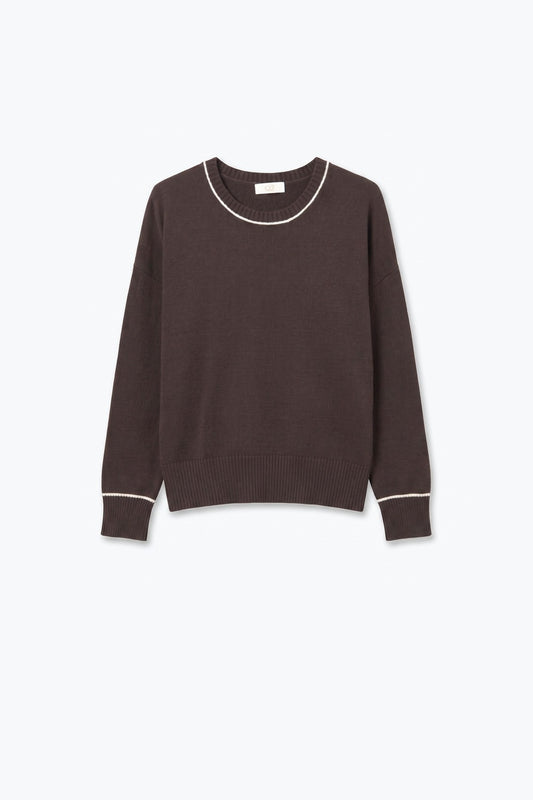 Brown warm Knit Contrast Trim Crew Neck Sweater