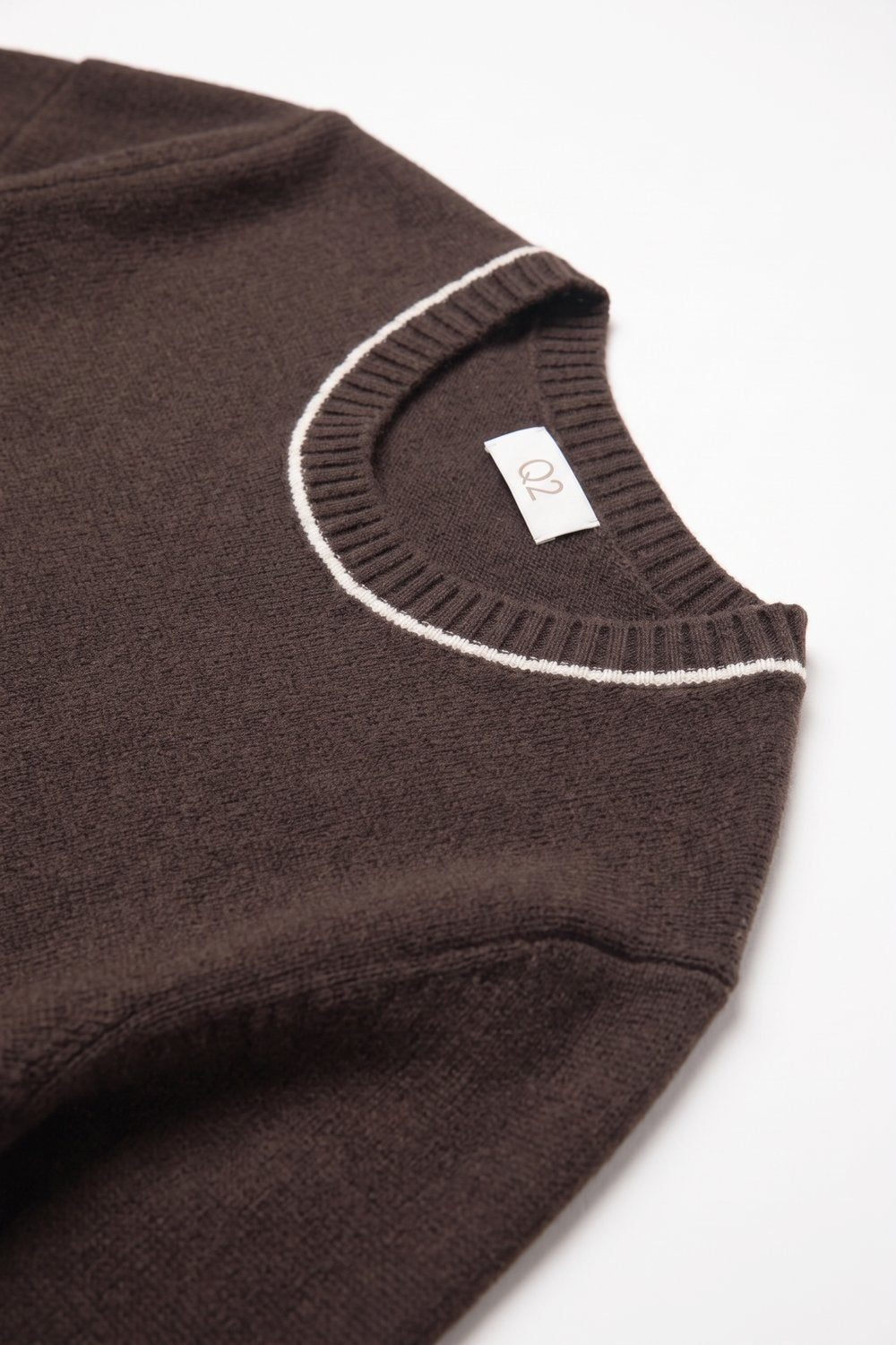 Brown warm Knit Contrast Trim Crew Neck Sweater