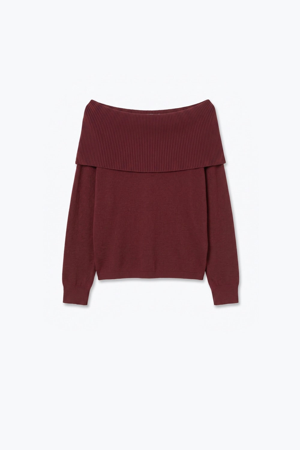 Burgundy Ribbed Knit Off Shoulder Long Sleeve Sweater