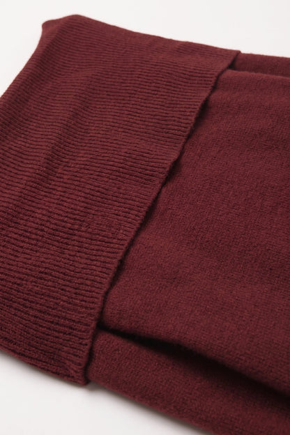 Burgundy Ribbed Knit Off Shoulder Long Sleeve Sweater
