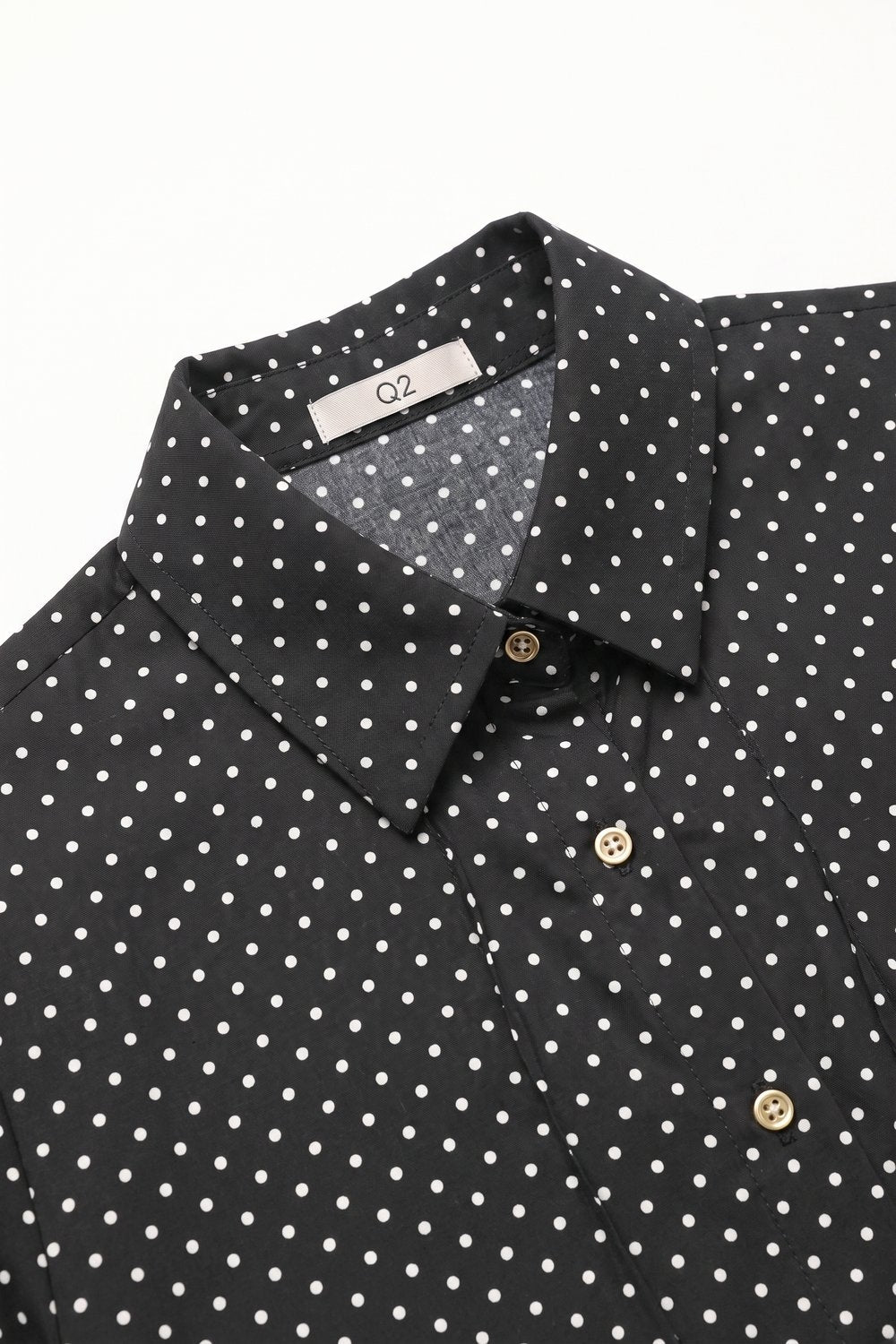 Black Polka-Dot Lightweight satin Cropped Button Shirt