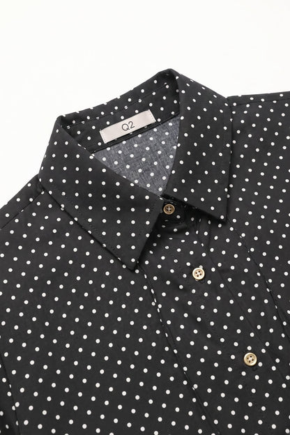 Black Polka-Dot Lightweight satin Cropped Button Shirt