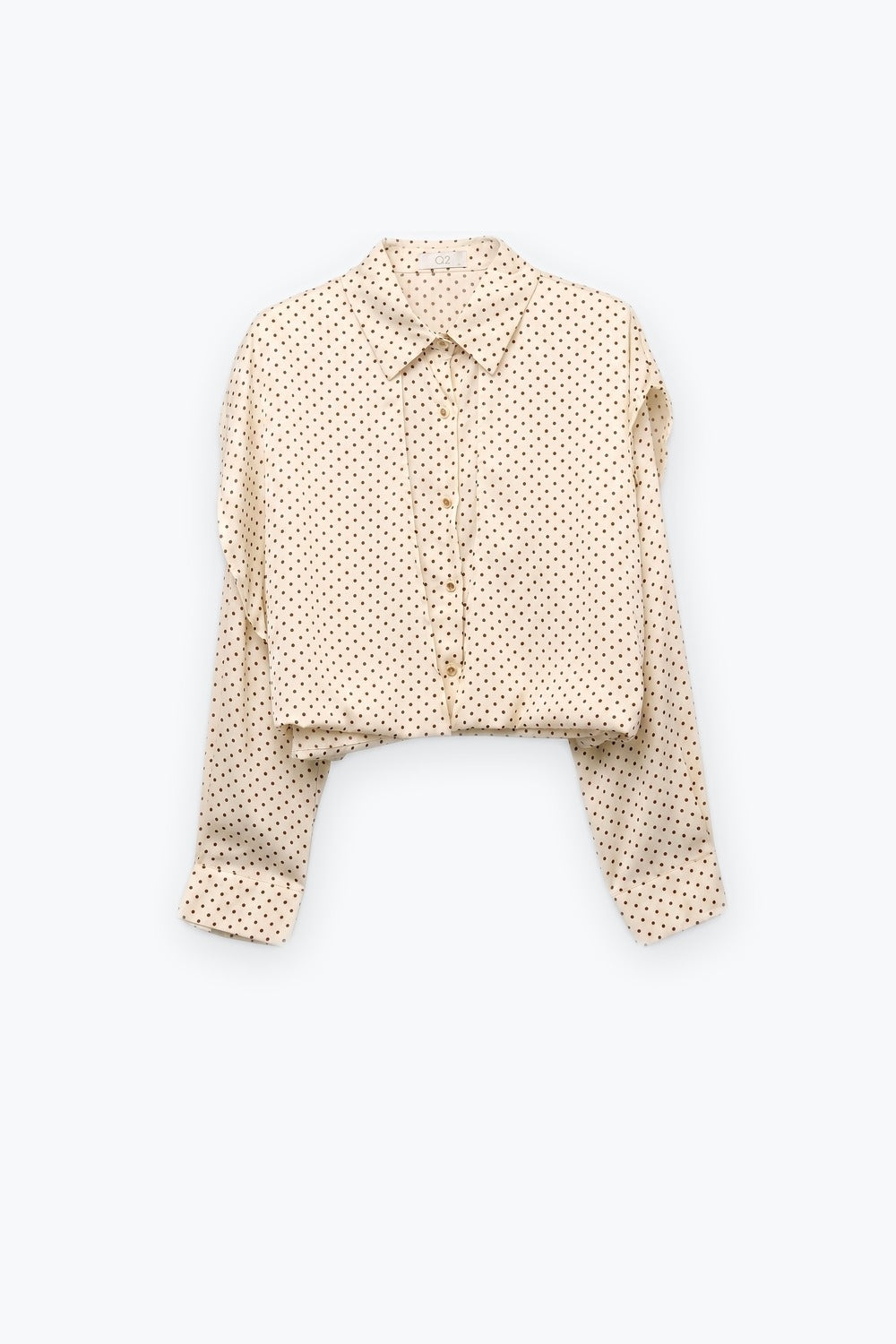 Cream Polka-Dot Lightweight satin Cropped Button Shirt