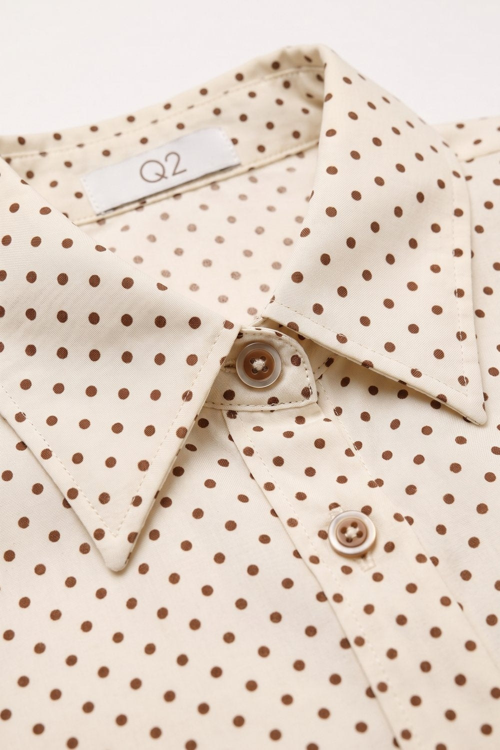 Cream Polka-Dot Lightweight satin Cropped Button Shirt