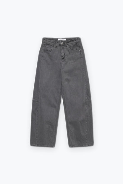 Grey Wide-Leg Pants in Barrel Style with side seam