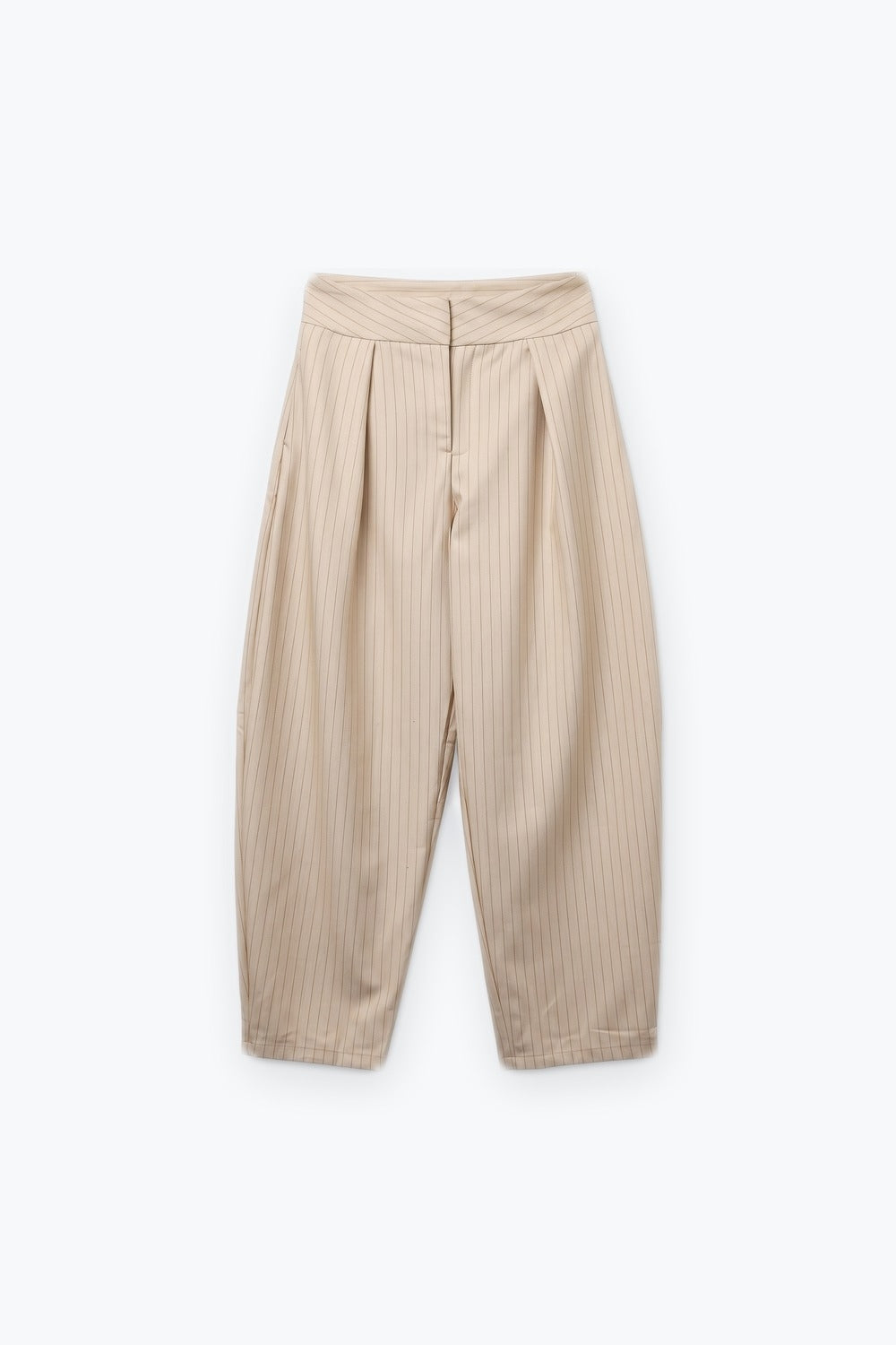Cream Pinstripe soft Woven Pleated Tapered Pants