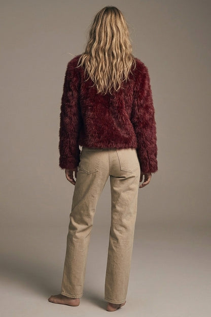 Cropped Jacket in burgundy in fine fur