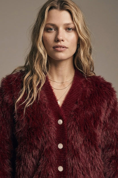 Cropped Jacket in burgundy in fine fur