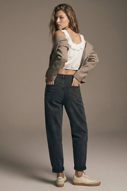 High-Waisted Barrel-Leg Pants in Washed grey