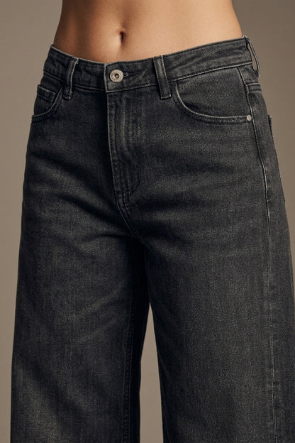 Faded Black Extra Wide-Leg Jeans in vintage wash denim
