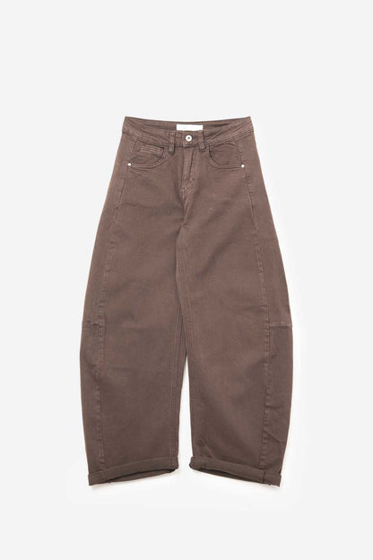 Relaxed Fit Straight Barrel Leg Pants in fango color