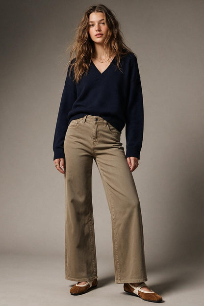 dark beige Wide Leg pants in Stretch Denim