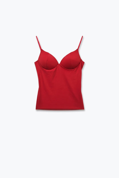 Red Smooth stretch Underwire Cup Fixed Strap Top