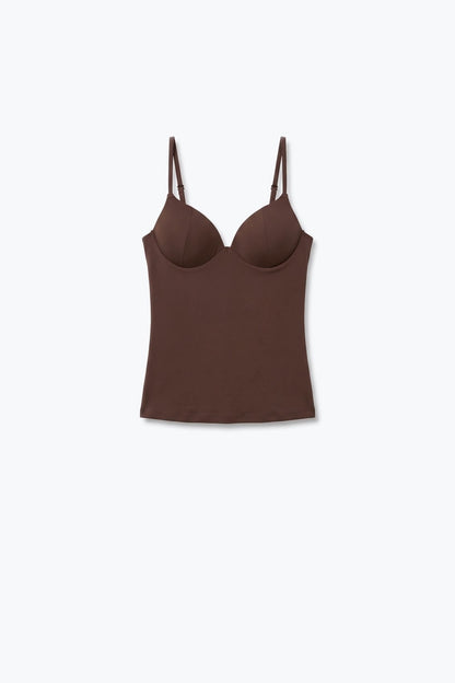 Brown Stretch Underwire Adjustable Strap Bustier Cami Top