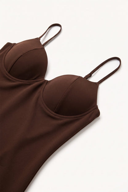 Brown Stretch Underwire Adjustable Strap Bustier Cami Top