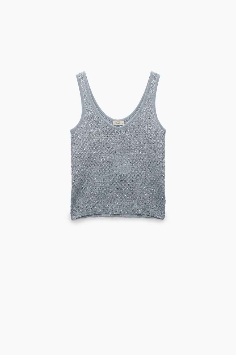 Light Blue Sequined knitted Crochet V Neck Cropped Tank Top