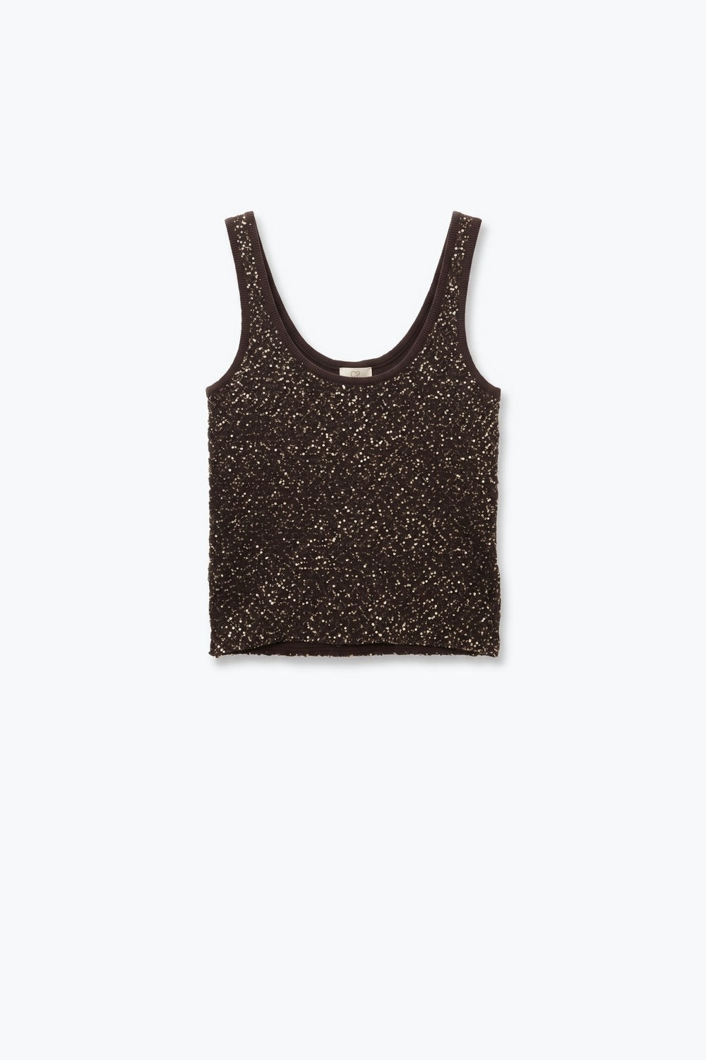 Brown Sequined knitted Scoop Neck Sleeveless Tank Top