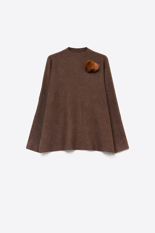 Brown chunky Knit Pom-Pom Detail Relaxed Fit Sweater