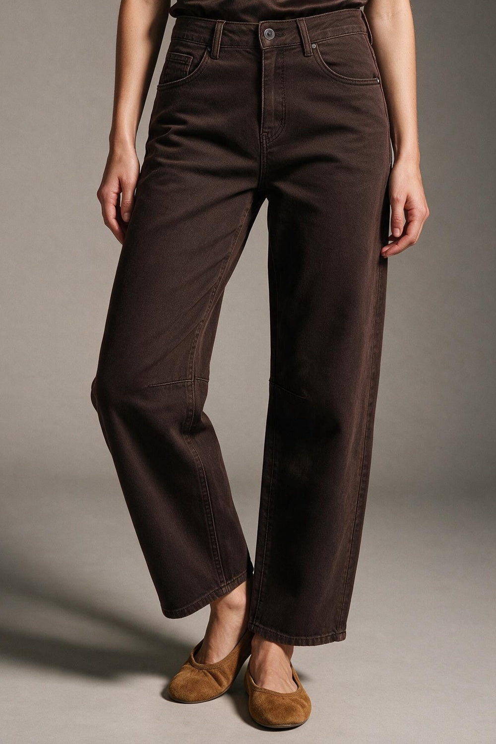 chocolate soft stretch Wide Leg pants with seam at the knee