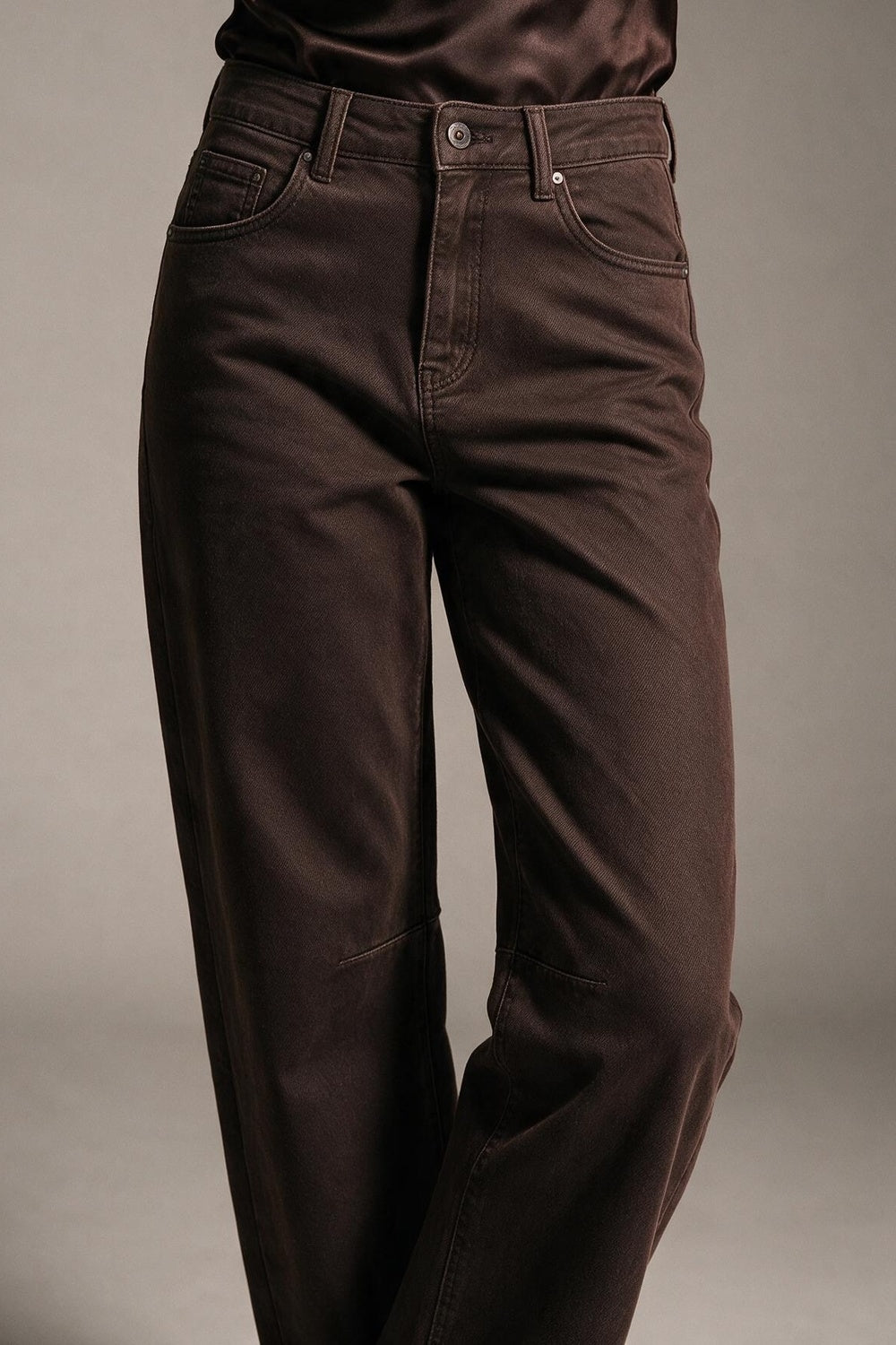 chocolate soft stretch Wide Leg pants with seam at the knee