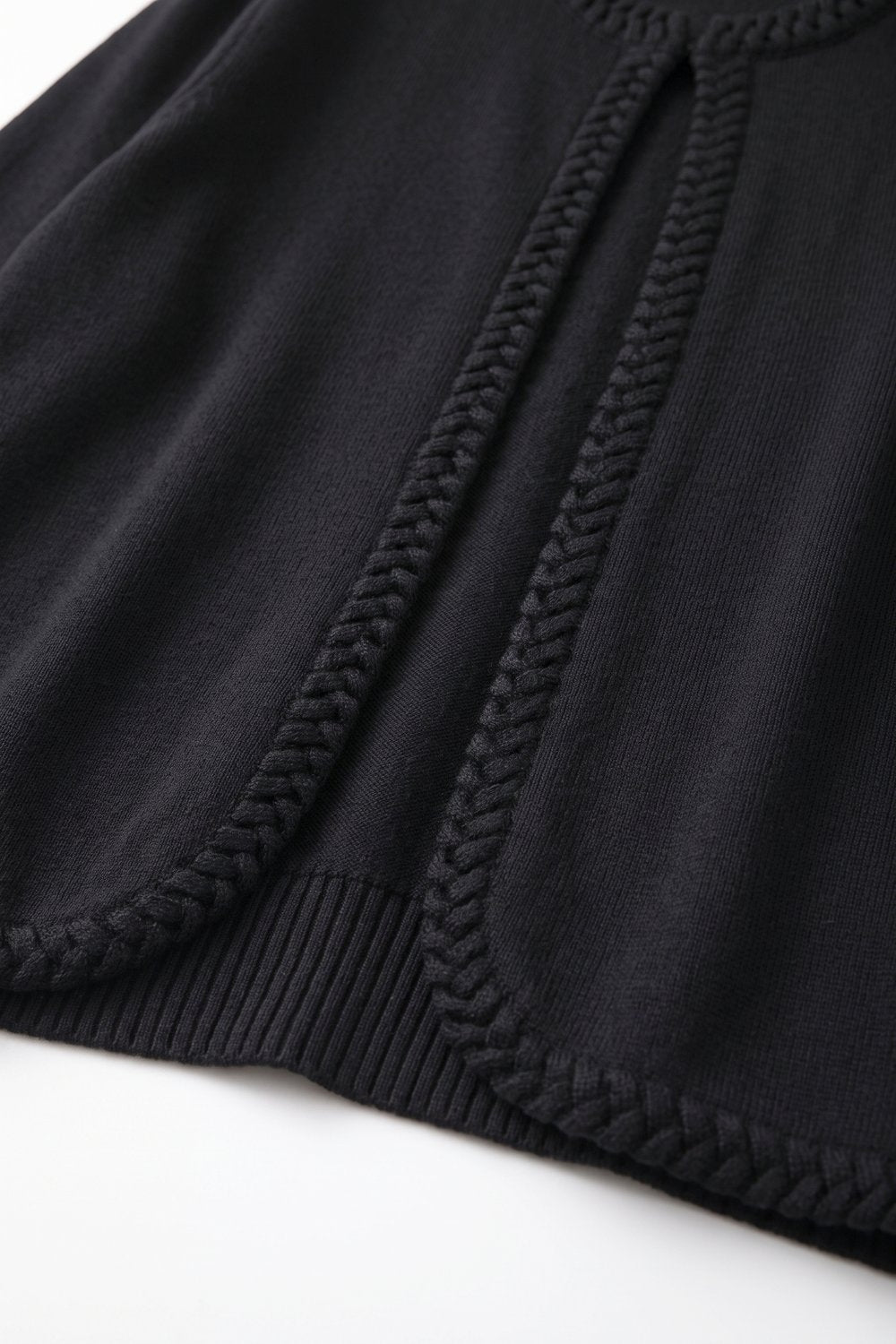Black Fine Knit Braided Trim Cropped Cardigan