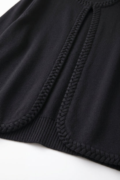 Black Fine Knit Braided Trim Cropped Cardigan